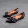 Johnature Versatile Genuine Leather Pumps Fashion Pointed Toe Slip-on Low Heels Bow Women's Shoes