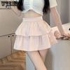 Ruffles Elastic High Waist A-line White Skirts Women's Summer Casual Solid Short Tutu Skirts Clubwear Streetwear
