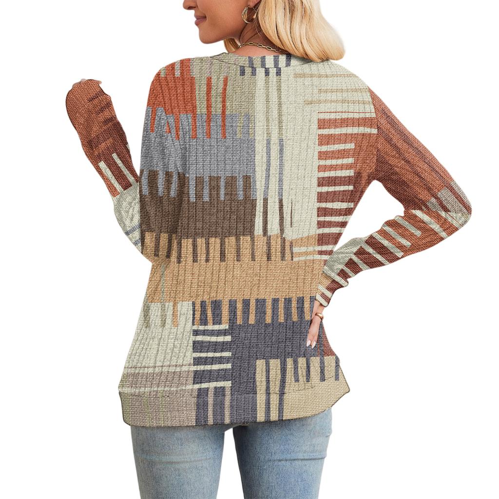 Модный женский легкий свитер с длинными рукавами, в клетку, полоску, с принтом, с круглым вырезом