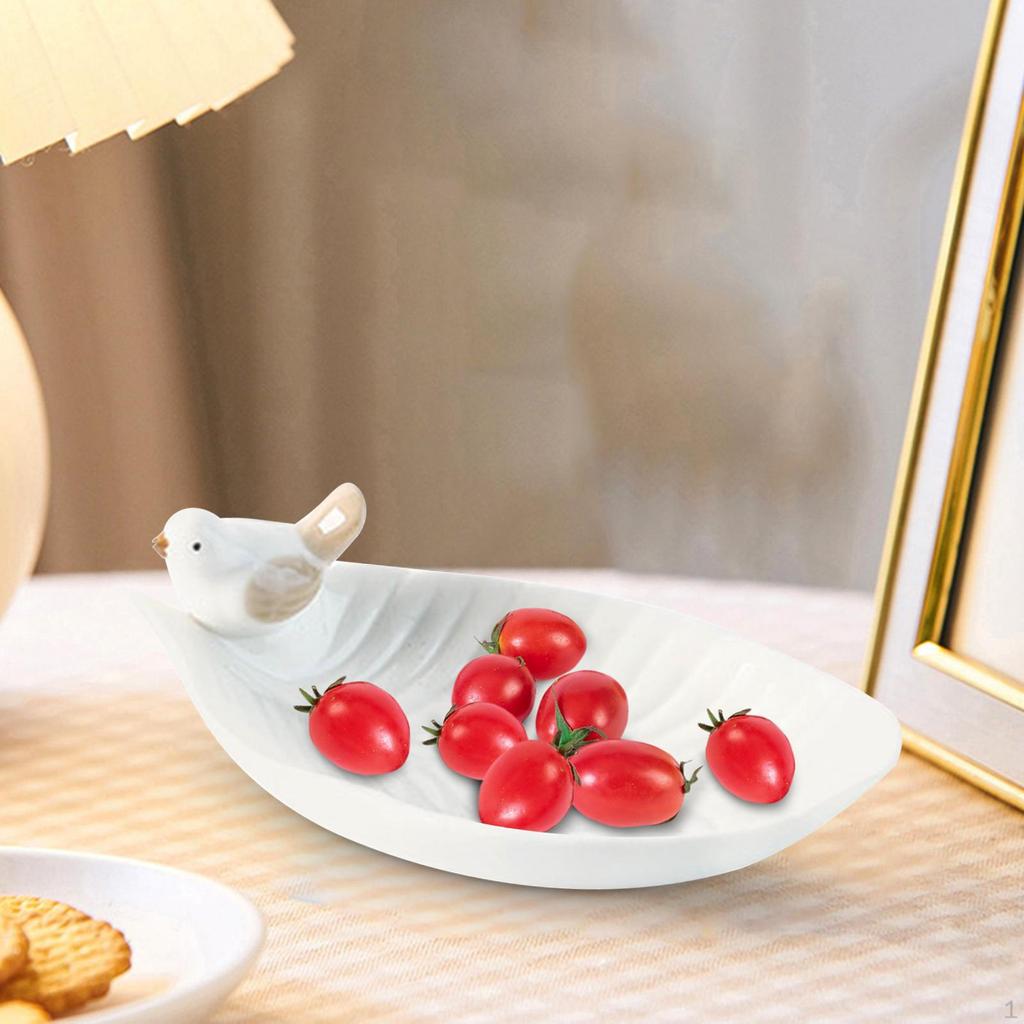 Ceramic Leaf Earrings Ring Jewelry Tray Business Cards Holder Gloss Glazed Snack Plate Multipurpose