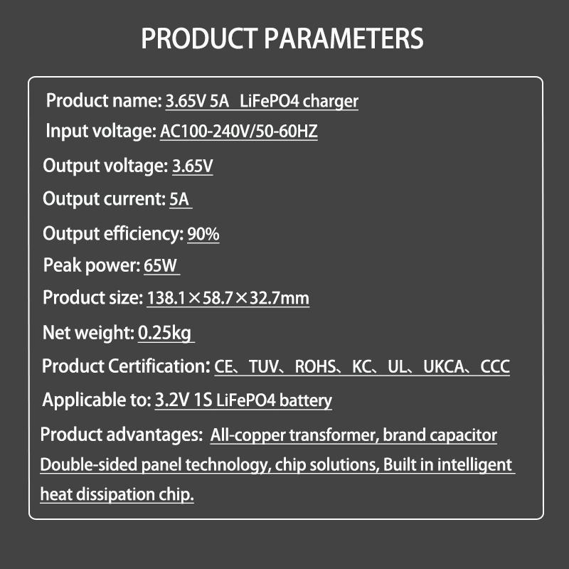 3.65v lifepo4 charger 5A for 3.2V 3.3V 1S lifepo4 Battery Cell Charger with Clip/Copper nose/XT60/XT90 Plug