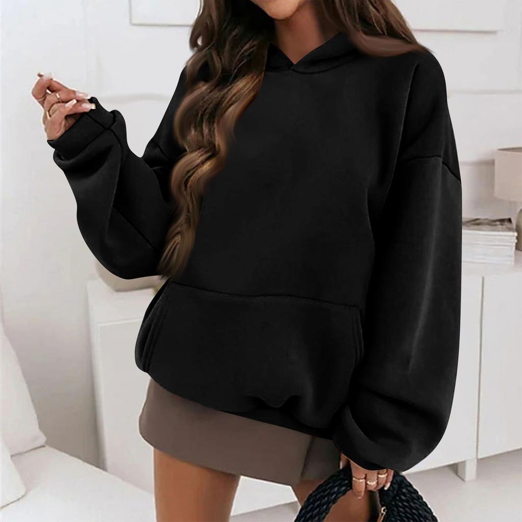 Women's Autumn And Winter Solid Color Pullover Hooded Sweatshirt Fleece Plus Size Long Sleeve Short Fashion Sweatshirt