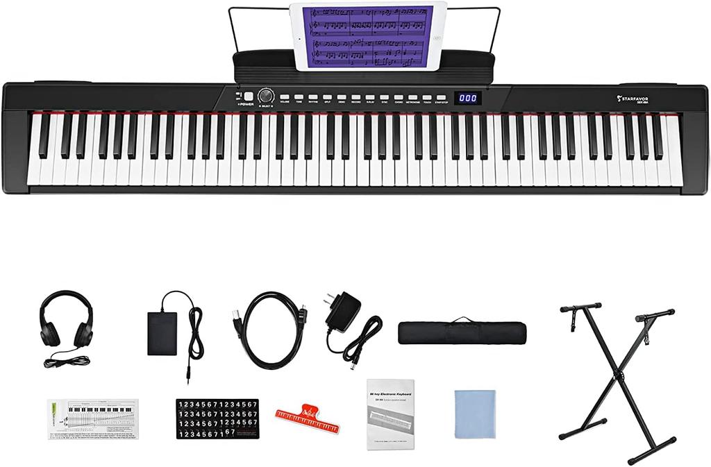 Starfavor Electronic Keyboard 88 128 128 Для хранения энергии В комплекте фортепиано, клавиши, полутяжелая клавиатура, тоны, ритмы, для начинающих, для детей,
