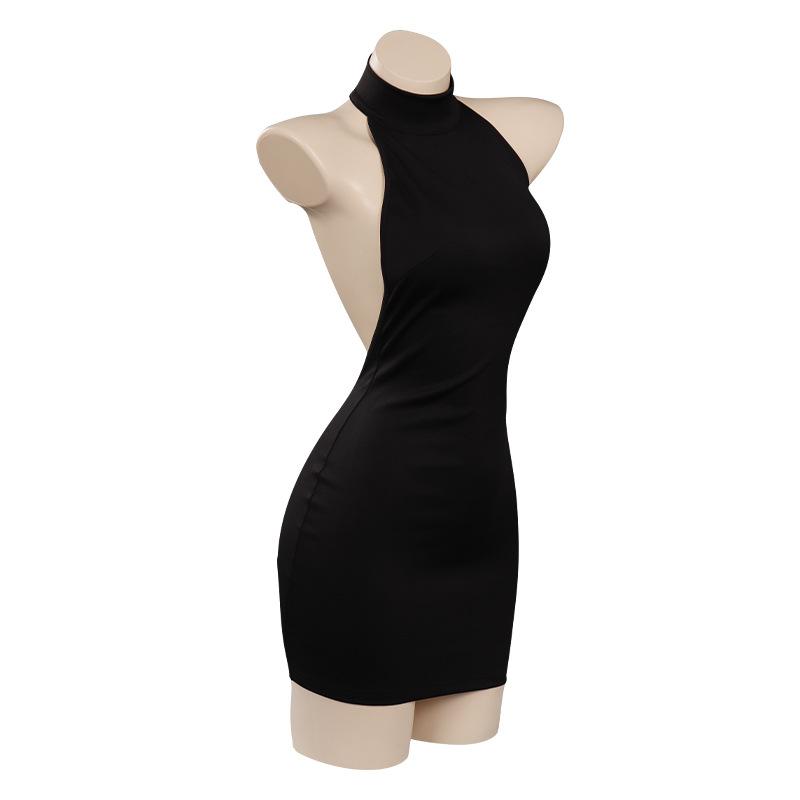 Neues Anime Vermeil In Gold Cosplay Vermeil Perückenkleid Damen Mädchen Schwarz Sexy Neckholder Rückenfreier Pullover Ärmellos Figurbetont
