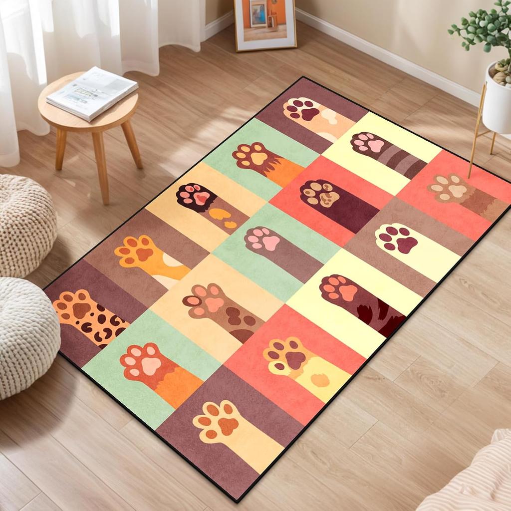Cute Cat Door Mat Outdoor Indoor Welcome Mats, Non Slip Entrance Rugs Washable Floor Mat with Calico cat Design,Soft Velvet Pet