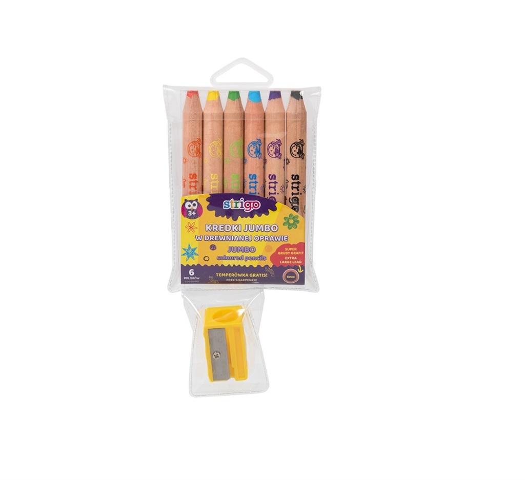 Jumbo pencils in a wooden case, graphite 8mm, 6 pcs + sharpener Srtigo