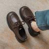 Leather Lace-Up Loafers Women'S Versatile Single Shoes Brown Platform British Style Small Leather Shoes