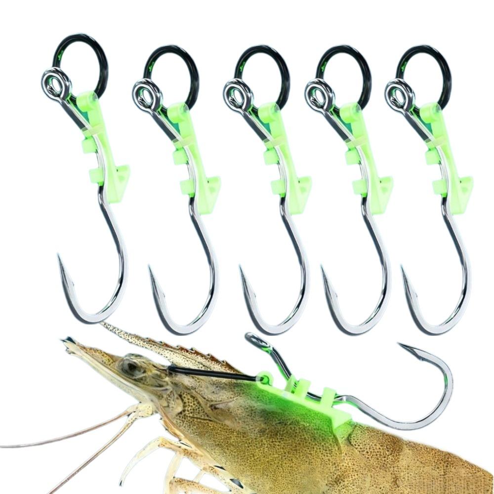 5Pcs Sharp Barbed Luminous Live Shrimp Hooks Anti-entanglement Fishing Hooks String Hook for Shrimp