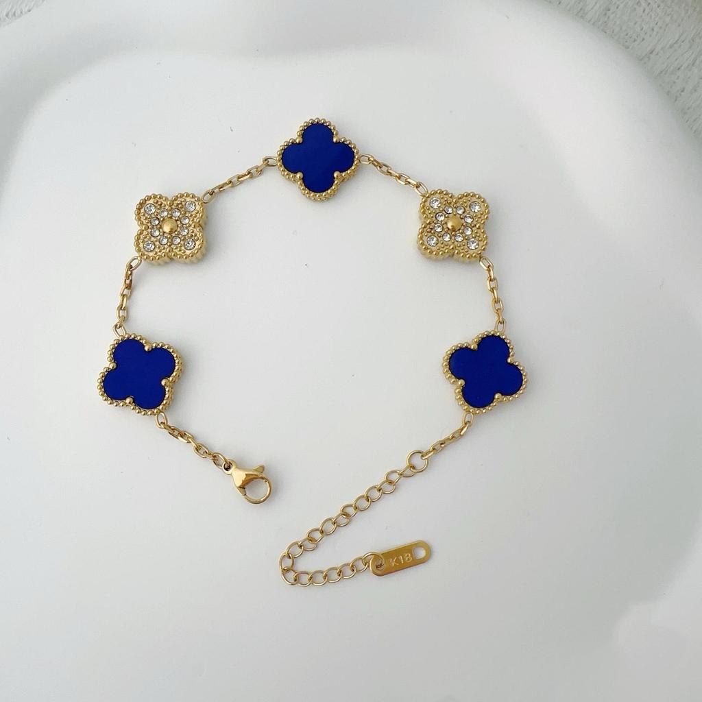 Двусторонний браслет из пяти цветов Браслет с четырьмя листочками клевера Не теряет цвет Женский элегантный легкий роскошный браслет темперамента