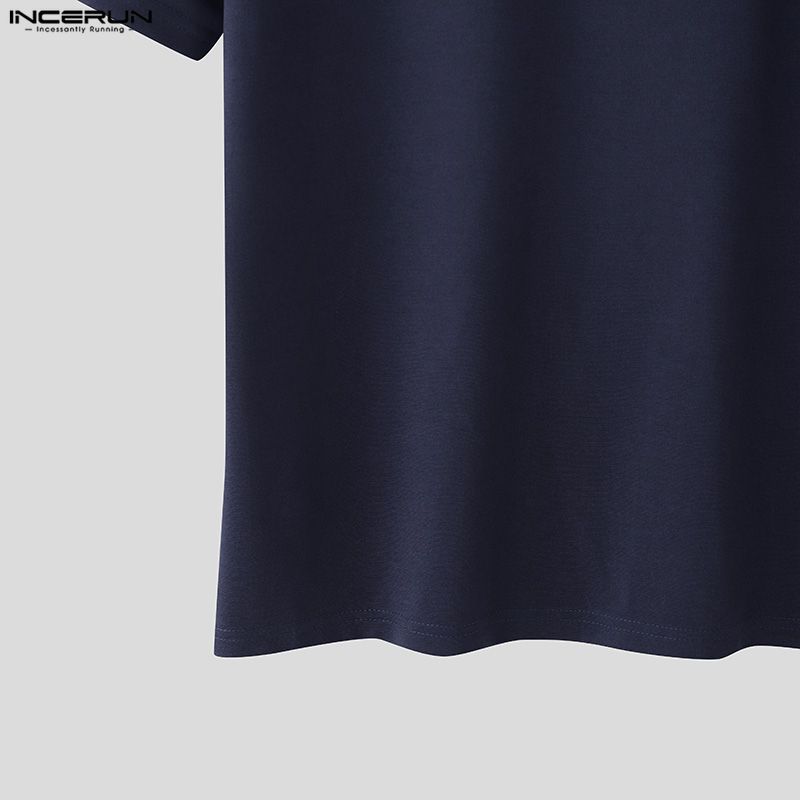 INCERUN Мужские футболки с лацканами, коротким рукавом, однотонные, повседневные, приталенные