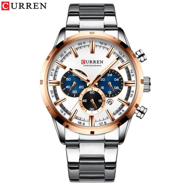 CURREN Luxury New Mens Stainless Steel Band Wristwatches for Men Casual Fashion Quartz Clock Mens Chronograph Watch with Date