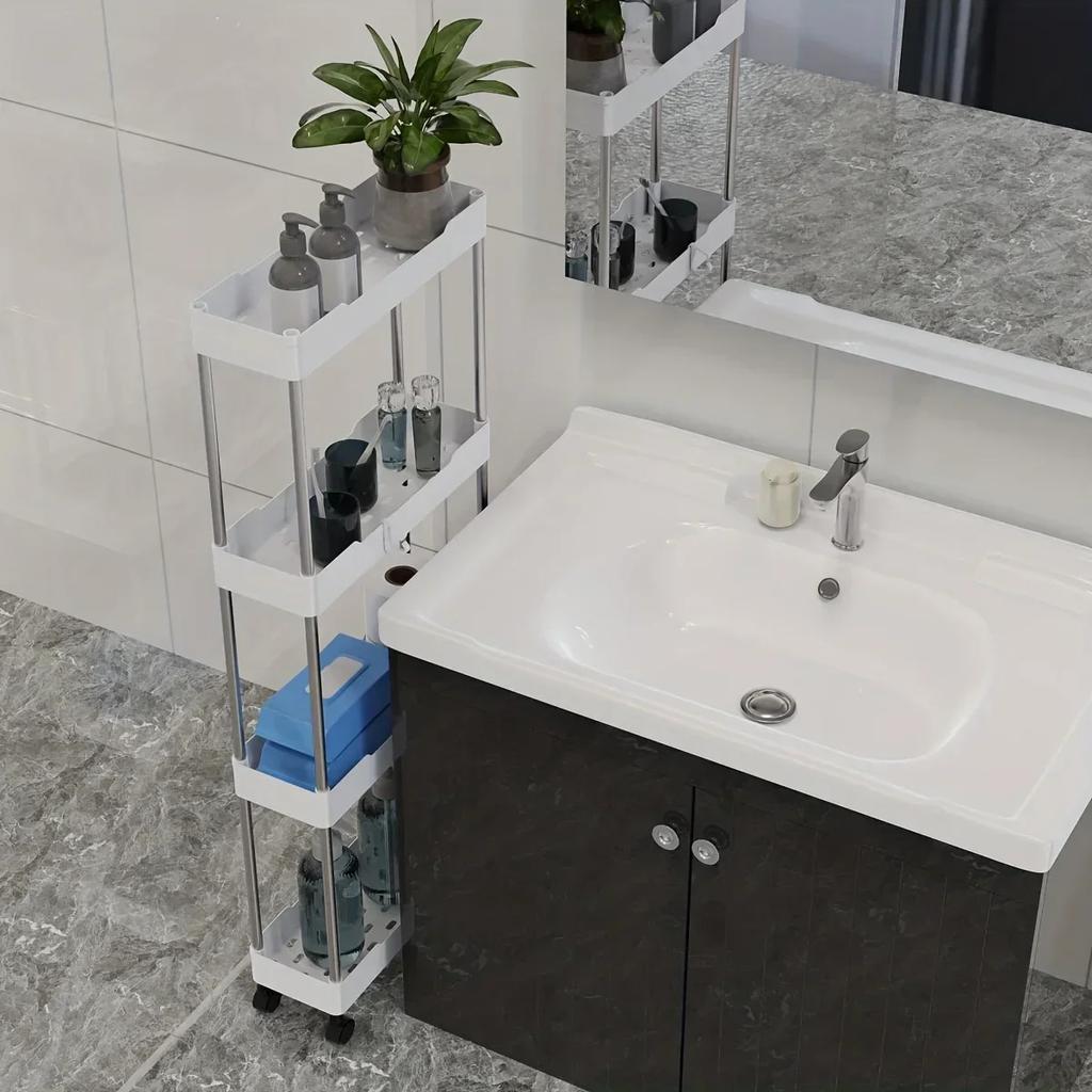 Полка для хранения в ванной комнате с колесами, 3/4-слойная тележка на колесиках, Органайзер для хранения в ванной, Универсальная тележка