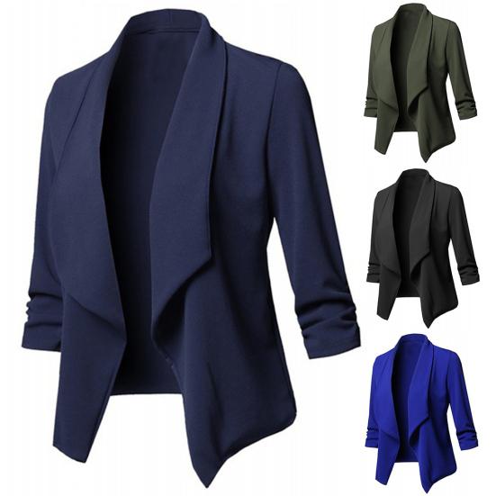 Solid Color Office Lady Lapel Long Sleeve Blazer Slim Fit Suit Coat Jacket