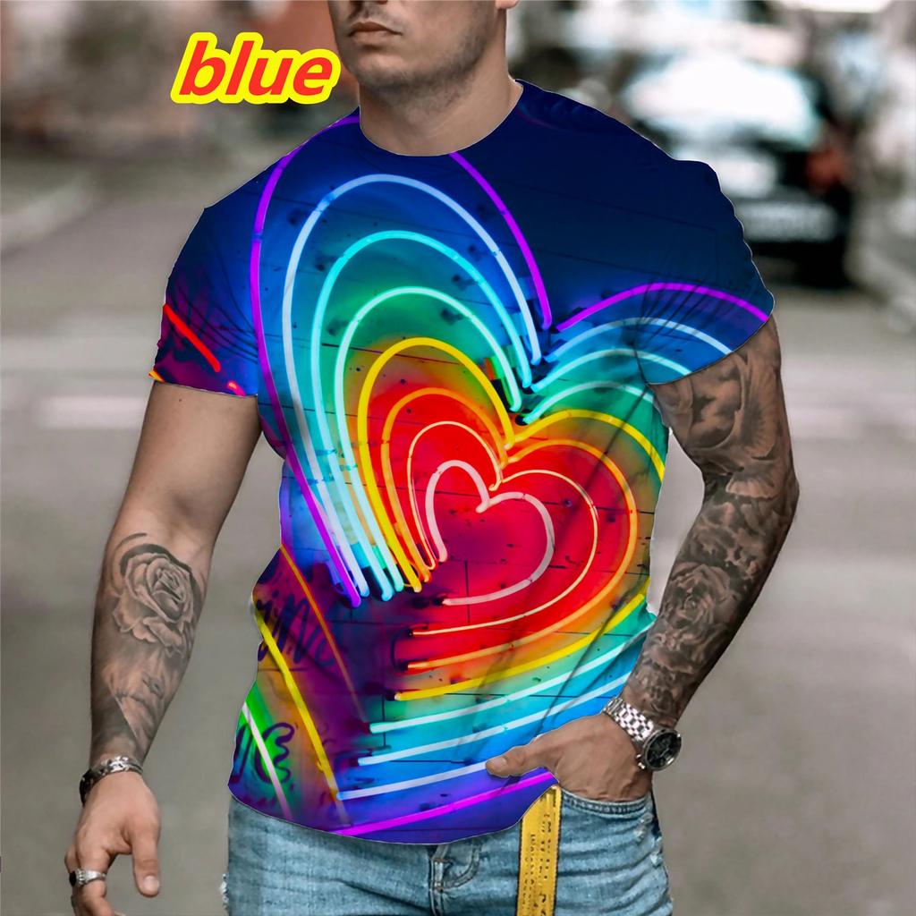 T-shirt 3D Printed Rainbow Gradient Love Pattern Summer Men Women Children Fashion Casual Oversized Crew Neck T-shirt Family Top
