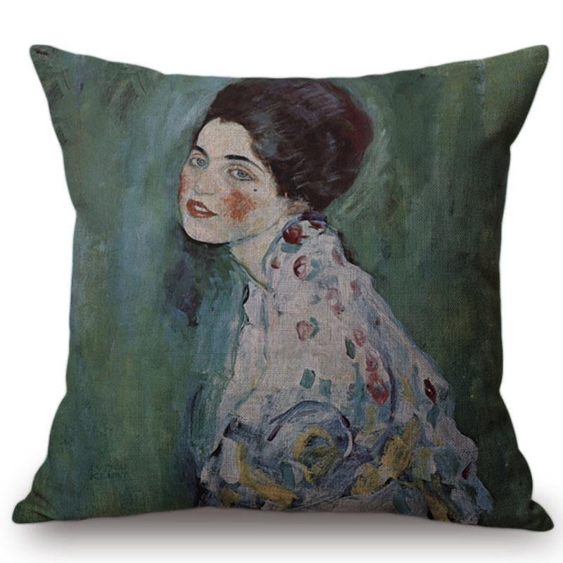 Cute Cartoon Decorative Gustav Klimt Oil Painting Throw Pillow Cover Vintage Home Decor Office Car Sofa Love Chair Cushion Cover