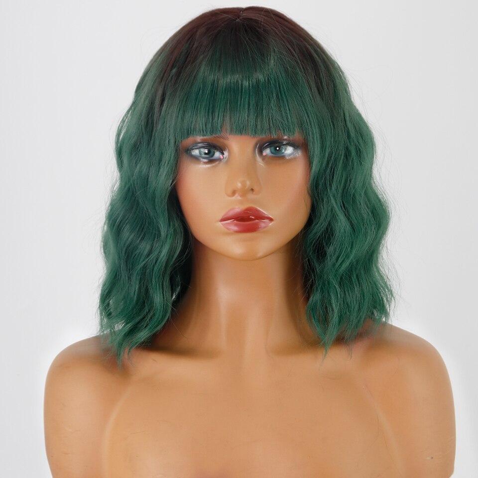 XINRAN Synthetic Short Amber Gold Wig Wave Wave Wave Hair with Air Bangs Female Synthetic Curly Hair Soft Wave Wig Suitable for Girl