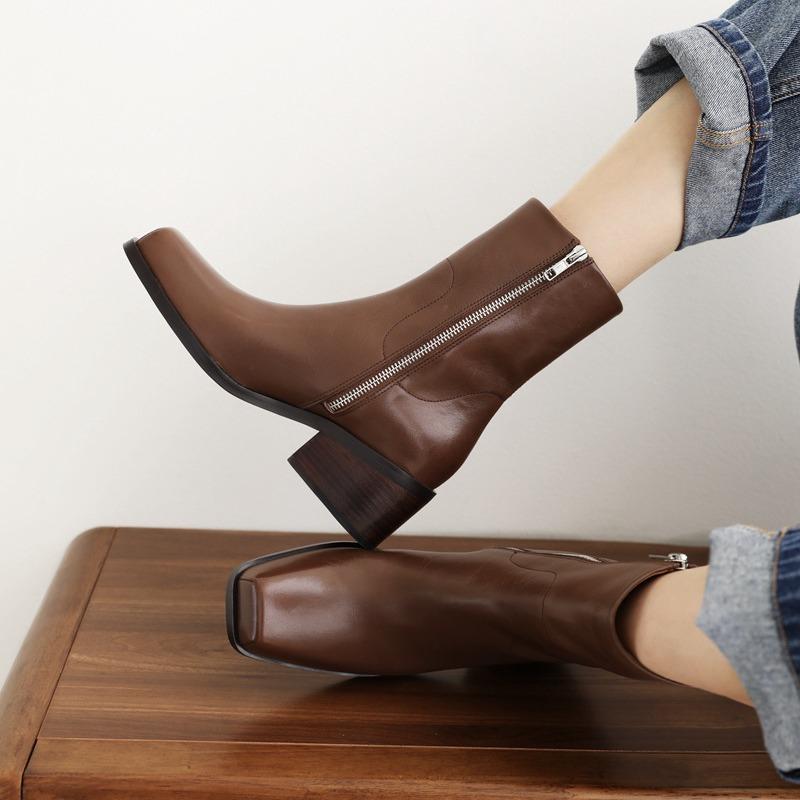 Женские ботильоны с квадратным носком, жареные уличные, короткие, средней высоты, на толстом каблуке, ботинки Мартин, осенне-зимние, тонкие, ботильоны