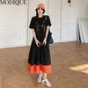 MODIQUE Summer Plus Size Women Loose Versatile A-Line Floral Print Patchwork Pleated Cotton T-Shirt Long Dresses Female Casual Short Sleeve Dresses