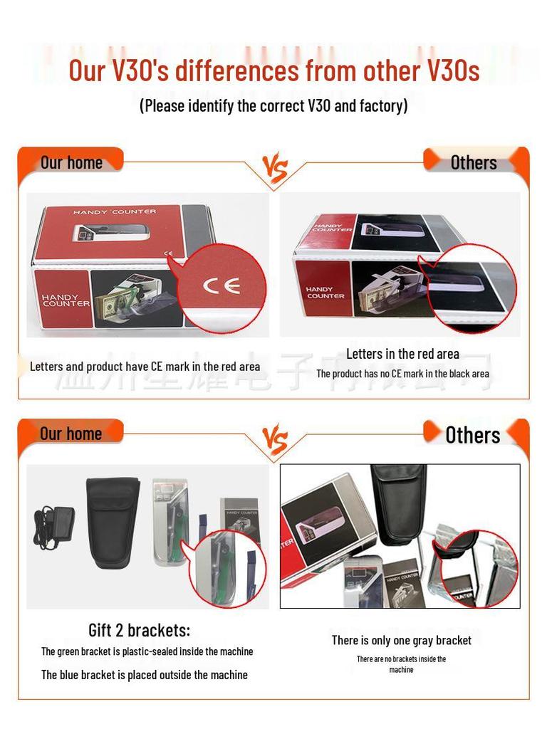 V30 Portable Handheld Multi-Currency USD Counter with Battery Adapter
