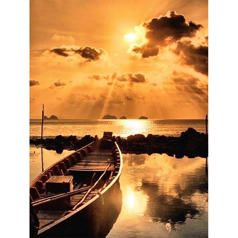 Full Round 5D DIY Diamond Painting Sunset Landscape Sea View Cross Stitch Kits Mosaic Rhinestone Embroidery Home Decor