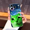Зеленый инопланетный кот милый Чехол для телефона для iPhone17,16,15,14,13,12,11 Plus,Pro Max Мягкий прозрачный чехол