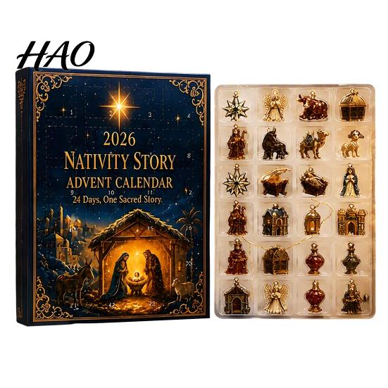 Birth of Jesus Ornaments 2026 Nativity Story Christmas Advent Calendar, 24 Days Countdown Calendar Christian Theme with 2D Acrylic Religious Keepsake