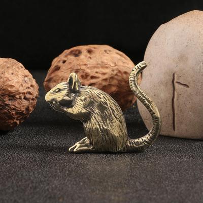Латунная фигурка крысы, медная скульптура мыши, настольная миниатюра ручной работы для