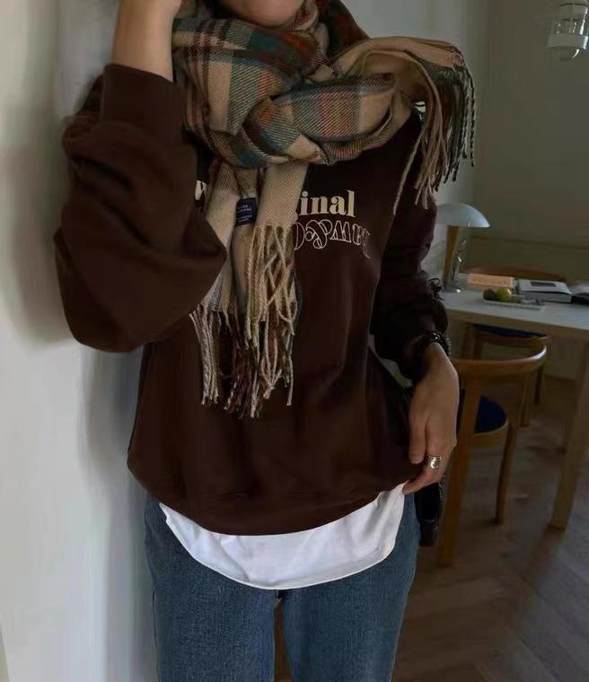 Blogger Style Imitation Cashmere Scarf Collection: Red Christmas Plaid Warm Snood, Korean Fashion