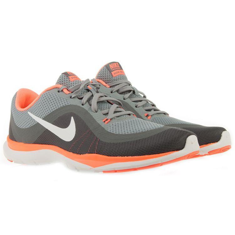 Nike Flex Trainer 6 Удобная амортизация Нескользящие Прочные Легкие Низкие Кроссовки для тренировок Женские кроссовки Серо-оранжевые 831217-009