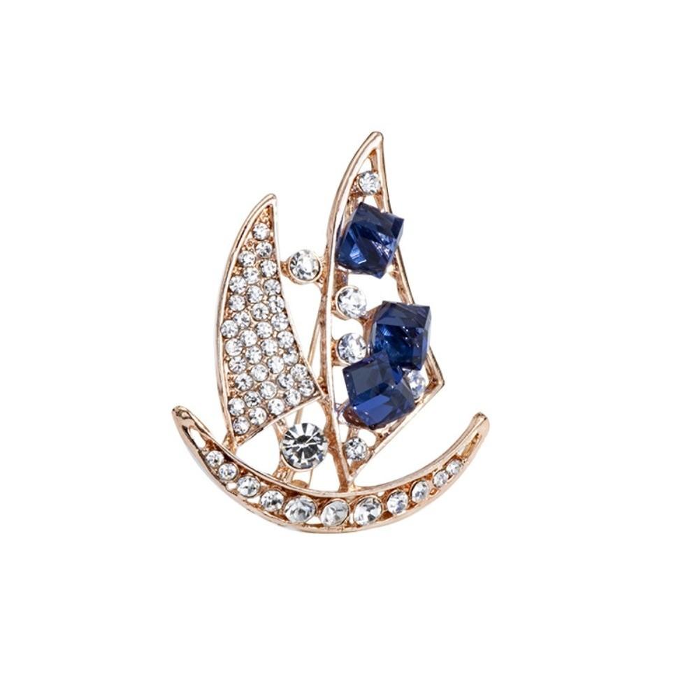 Zinc Zinc Alloy Rhinestone Sailboat Brooch Boat Badge Suit Lapel Pin Suit Collar Pin  Jewelry Accessories