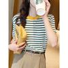 Ice Silk Short-sleeved Knitted Sweater Women's Thin Striped Shirt Large Size Bottom Half-sleeved Summer New Top