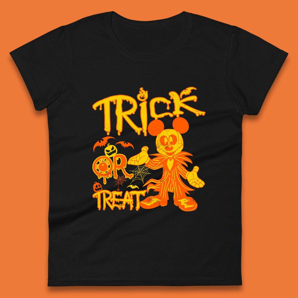 Trick Or Treat Halloween Mickey Jack Skellington Womens T Shirt Mens Tops Tees Unisex