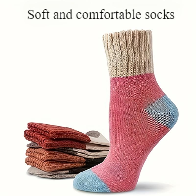 5 Pairs of Winter Warm Knit Socks for Women with Geometric Patterns - Rabbit Hair Blend, Hand Wash Only, All-Season, Knit Fabric, 100 G/m²