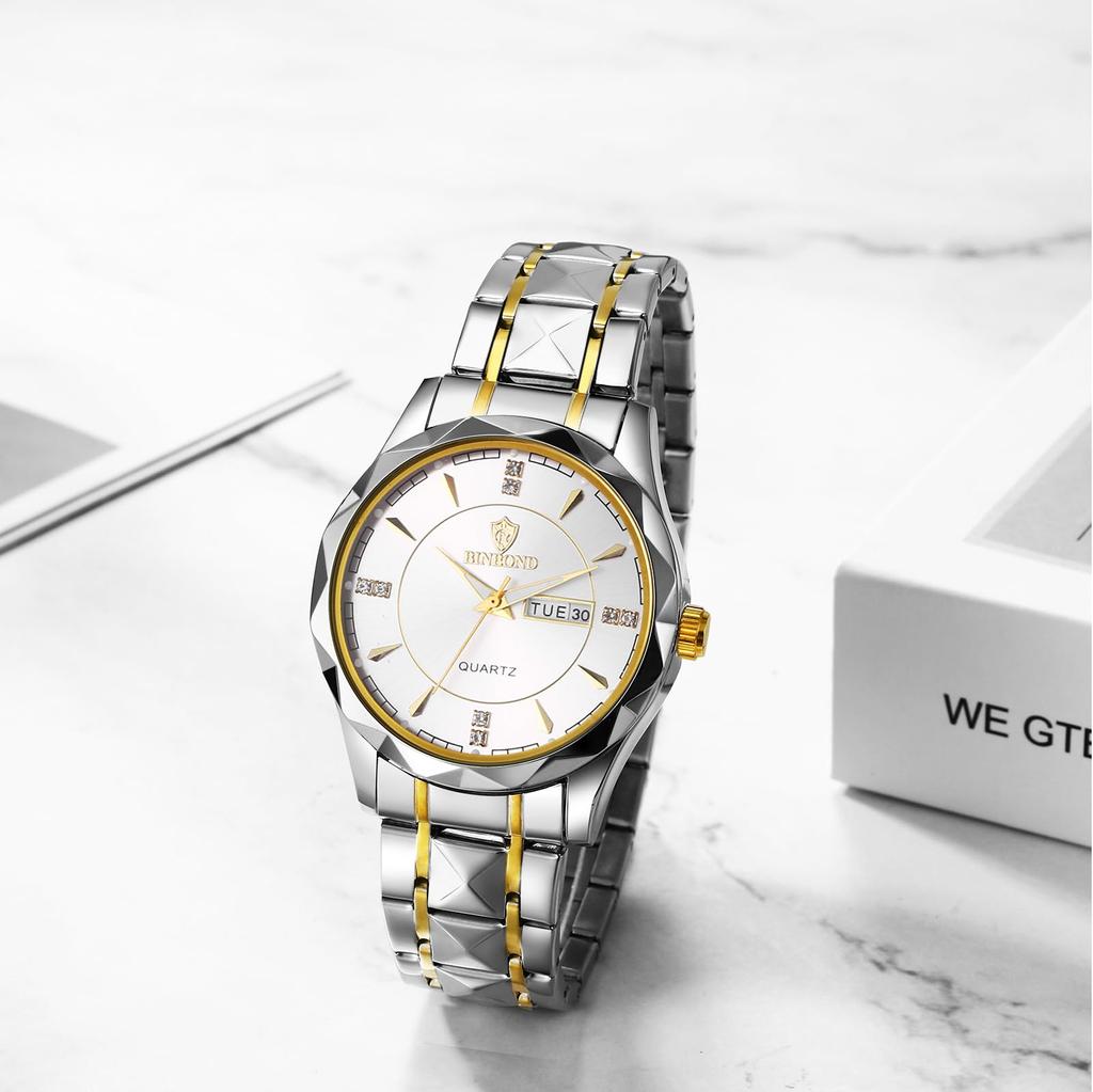 Часы Precision Steel Analog Copy Watch Men Светящиеся часы с датой и днем недели Водонепроницаемые часы с удобным для чтения циферблатом из нержавеющей стали с регулируемым уровнем, серебристые