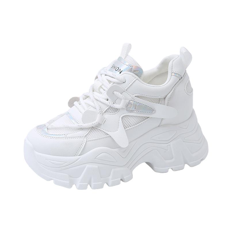 Дышащие сетчатые кроссовки на толстой подошве для женщин 2025 года, весенняя мода, белая спортивная обувь на платформе, женская удобная обувь для ходьбы
