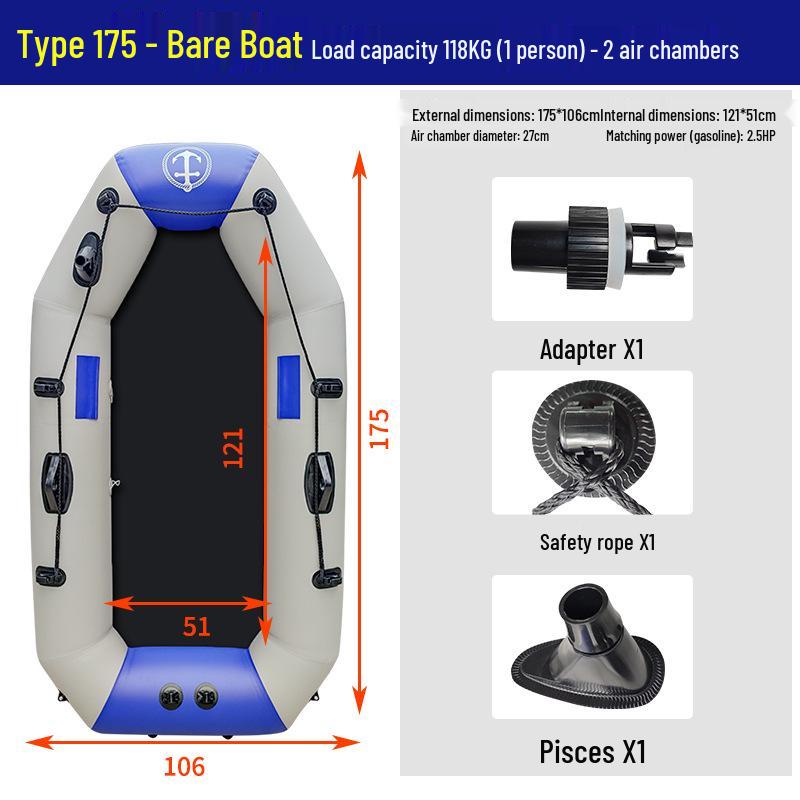Прочная надувная резиновая лодка-каяк с жестким дном для рыбалки и спасения на воде