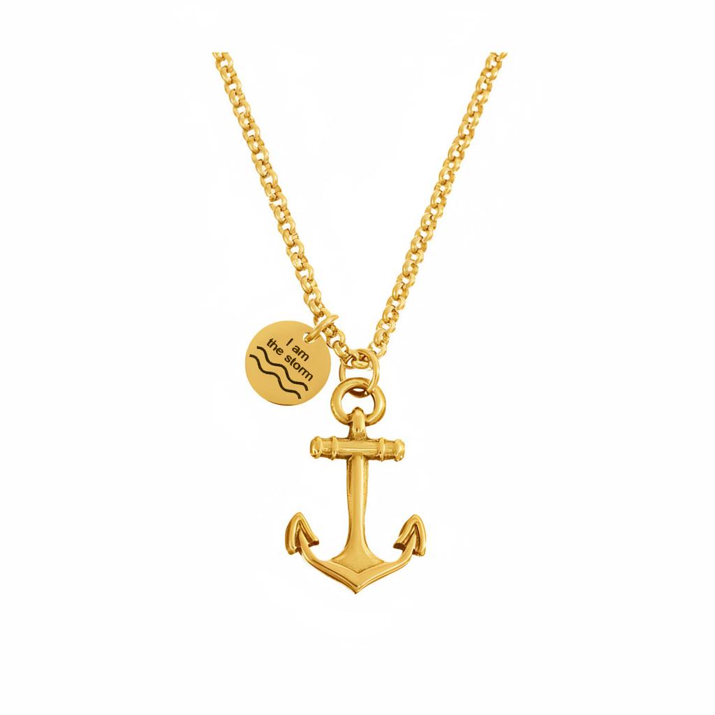 Fashion Round Medal Anchor Pendant Square Bead Chain Necklace for Men Women