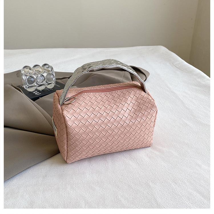 Новая плетеная женская сумка серебристо-розового цвета с вставками косметичка косметичка несессер уникальный дизайн сумки-тоут для женщин