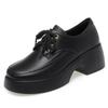 Elegant Versatile Lace Up Comfortable Soft Leather Shoes Woman New Retro Thick Sole High Heel Casual Single Shoes