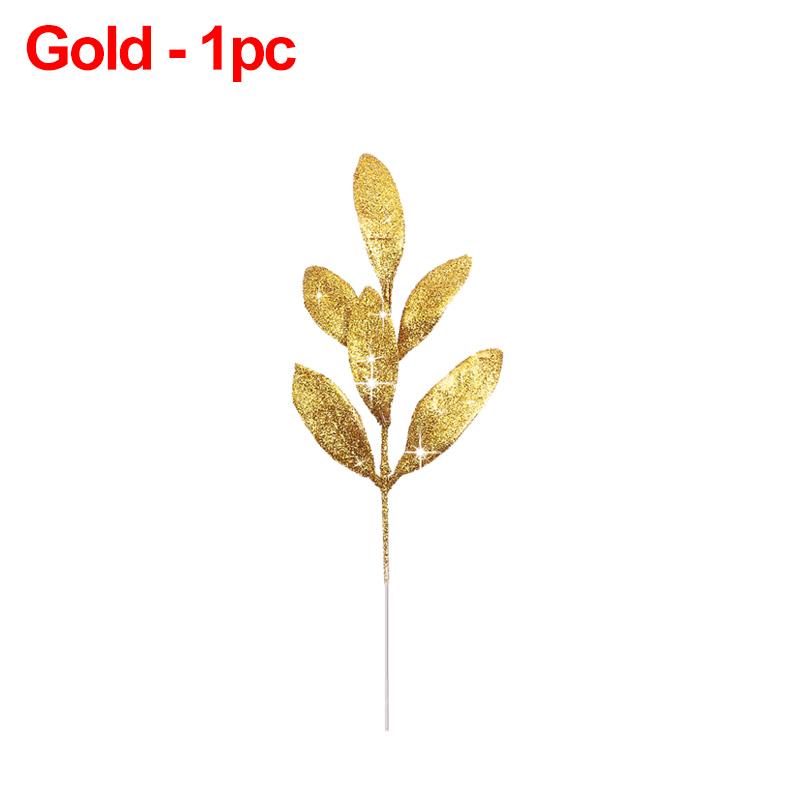 1/20 шт. Рождественские искусственные блестящие листья, поддельные ветки листьев растений, рождественское украшение для елки, свадебная вечеринка, украшение для вазы для дома