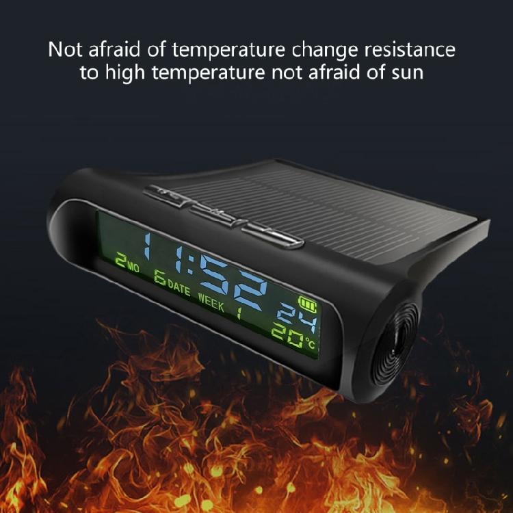 Solar LCD Car Digital Clock With Date Week Time Inner Temperature Display Solar Charging Car Clock