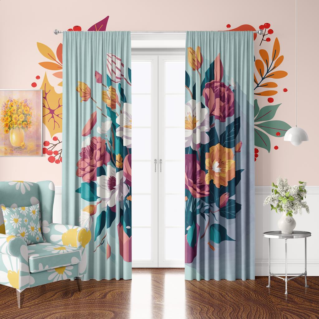 2шт- Цветок - Напечатанная штора - Материал полиэстер - подходит для спальни, гостиной, кабинета, личного пространства