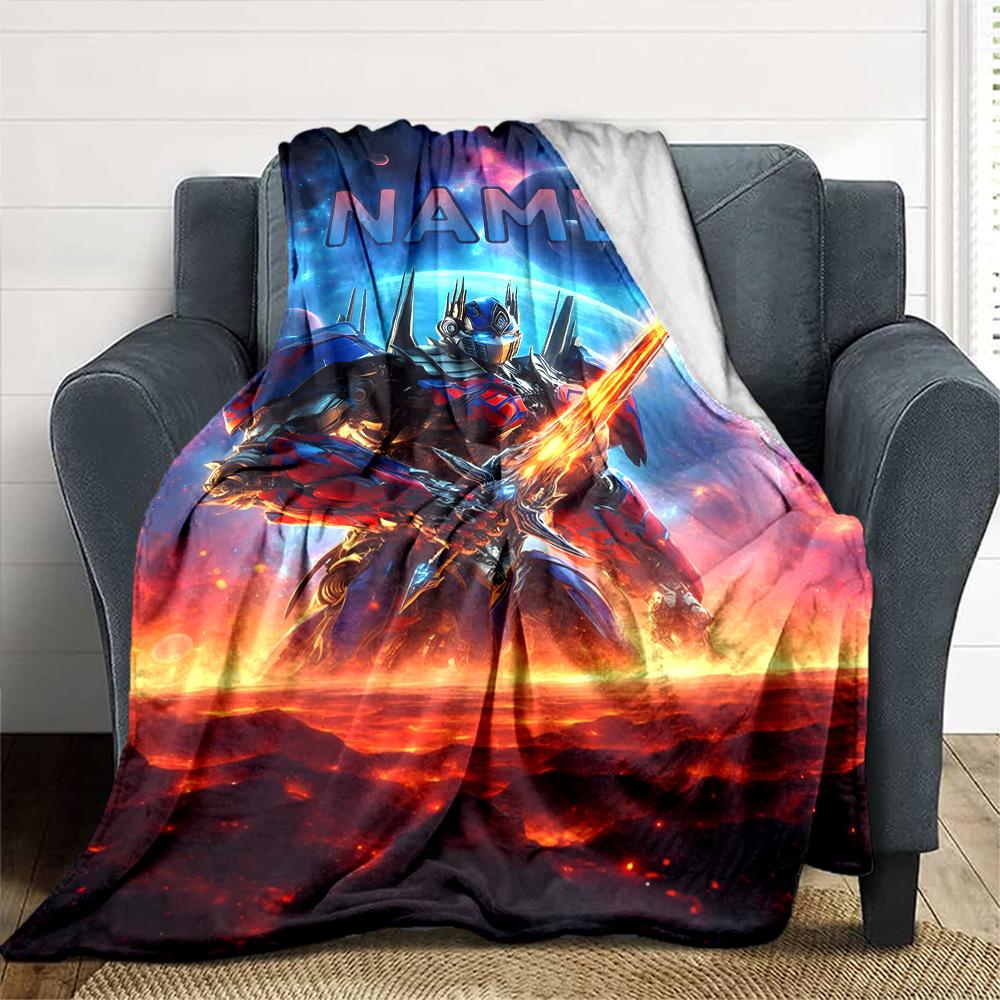 Mech Warrior In Cosmic Battle Throw Personalized Blanket Personalized Text Ultrasoft For Sofa Couch Office Bed Picnics Four Seasons Multipurpose