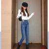 2022 New Autumn Winter Korean Stytle simpleHigh Waist Jeans Slim Feet Denim Pencil Pants Retro High Street Fashion Harajuku Jean