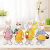 4Pcs Easter Bunny Figurine Holding Flower Egg Knitted Sweater Rabbit Statue Spring Easter Holiday Party Decoration Ornament