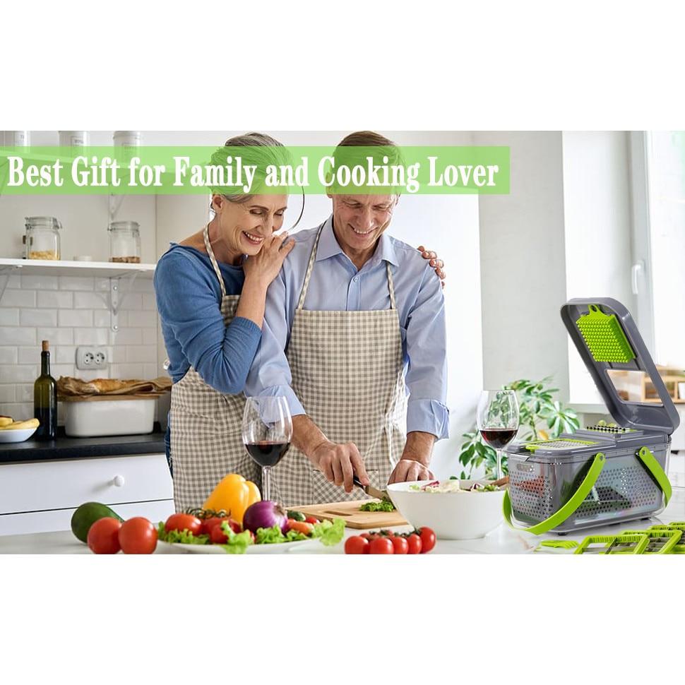 22-in-1 Manual Vegetable Chopper, Stainless Steel/ABS, with Handle, Green/Gray, Kitchen Gadget