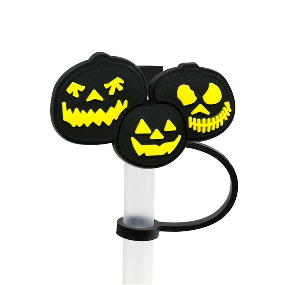 1PCS Happy Helloween Straw Cap PVC Helloween Gost Pumpkin Straw Toppers For Tumble Drink Decoration Straw Charms Straw Cover