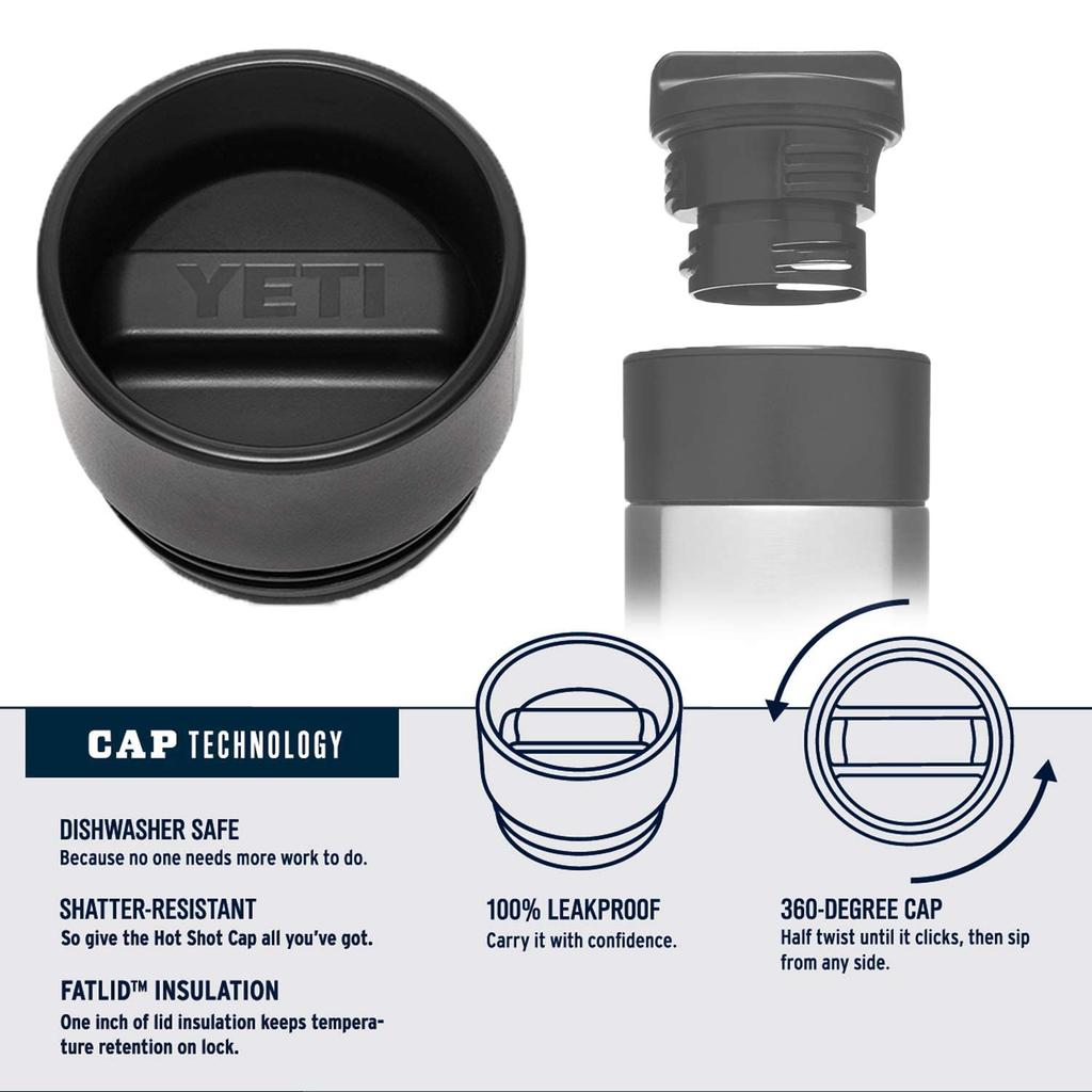 YETI Rambler 18 Bottle, Stainless Steel, Vacuum Insulated, with Hot Shot Cap, Black