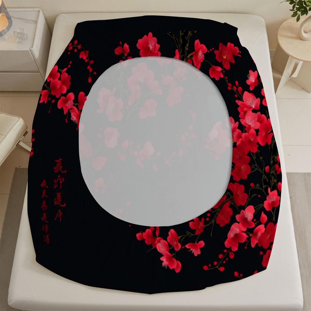 3pcs Floral Flat Sheet 3D Printed Red Plum Blossom Fitted Sheet Sets With Pillowcases No Filling Minimalism Watercolor Style
