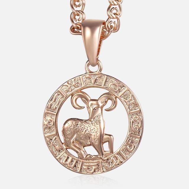 Women's Zodiac Sign Pendant 12 Constellation Charm Rose Gold Necklace Aries Leo Scorpio 3mm Snail Jewelry GP278